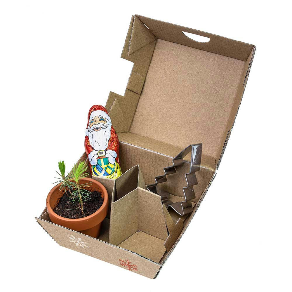 Product image Geschenk-Set Xmas - V2 - Tontöpfchen, Schoko-Nikolaus und Backförmchen Tannenbaum Werbeartikel