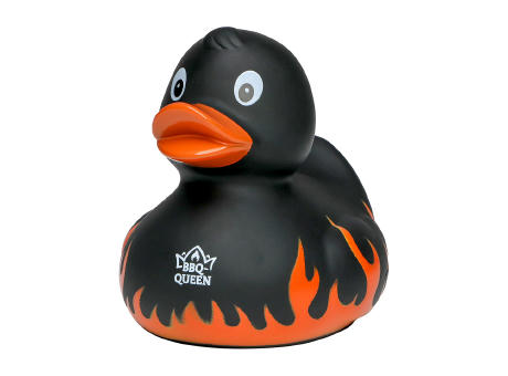 Quietsche-Ente Flammen mit Slogan BBQ-Queen Werbeartikel