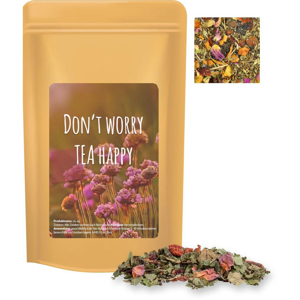 Product image Kräutertee Glücksgefühle, ca. 35g, Standbeutel Midi Werbeartikel