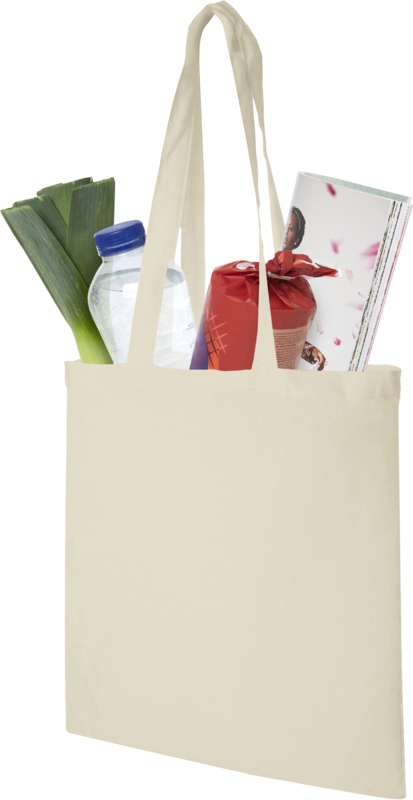 MADRAS 140 Baumwolltasche gefüllt mit Lebensmitteln – praktischer Werbeartikel aus Baumwolle für Einkauf, Alltag und Promotion
