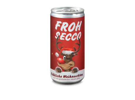 Geschenkartikel / Präsentartikel: FROHSECCO Elch (rot) - 24 x Promo Secco 0,2 l, Slimlinedose Werbeartikel