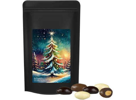 Product image Mandel-Schoko-Trio, ca. 80g, Standbeutel Midi schwarz bedrucken