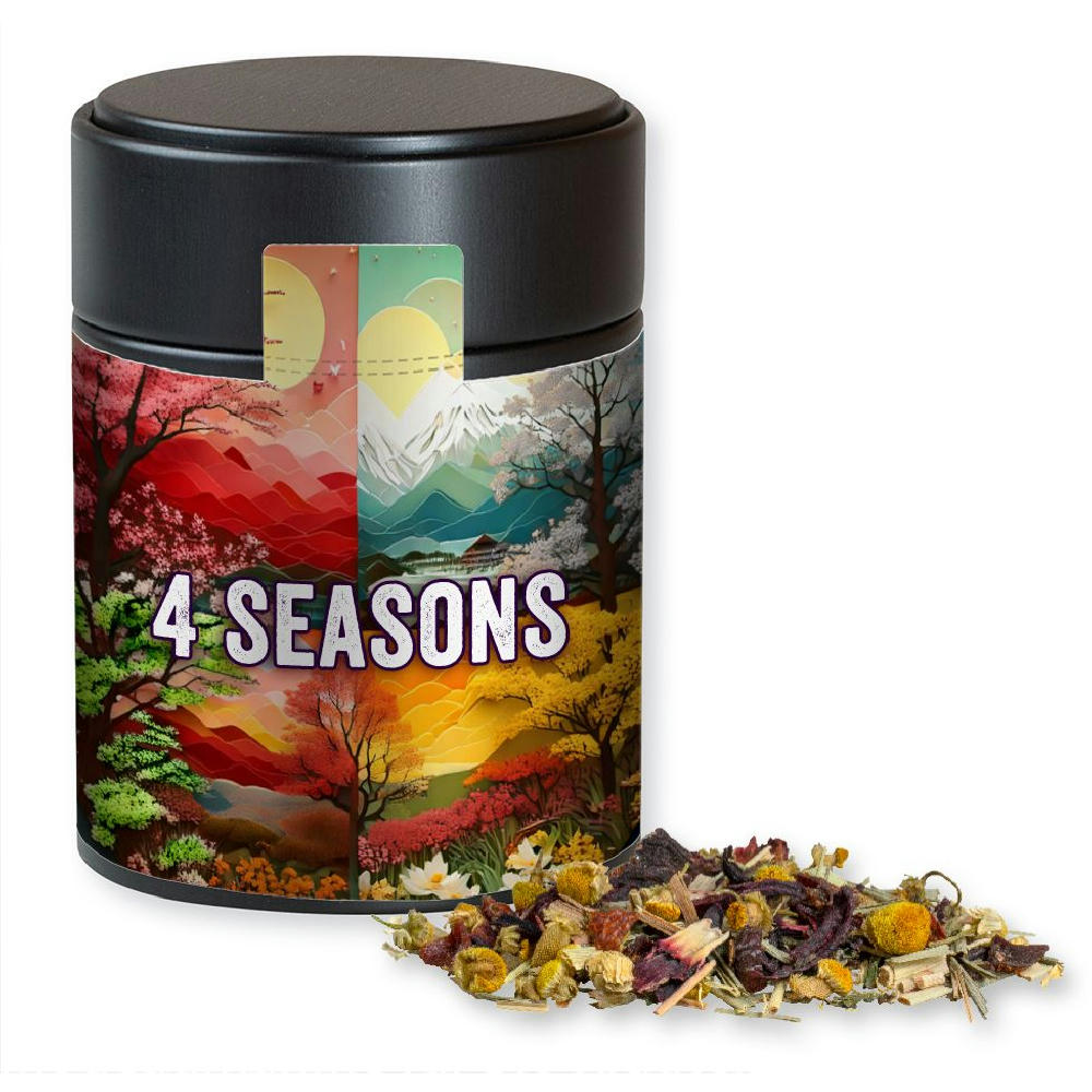 Product image Kräutertee Vierjahreszeiten, ca. 30g, Metalldose Midi schwarz Werbeartikel
