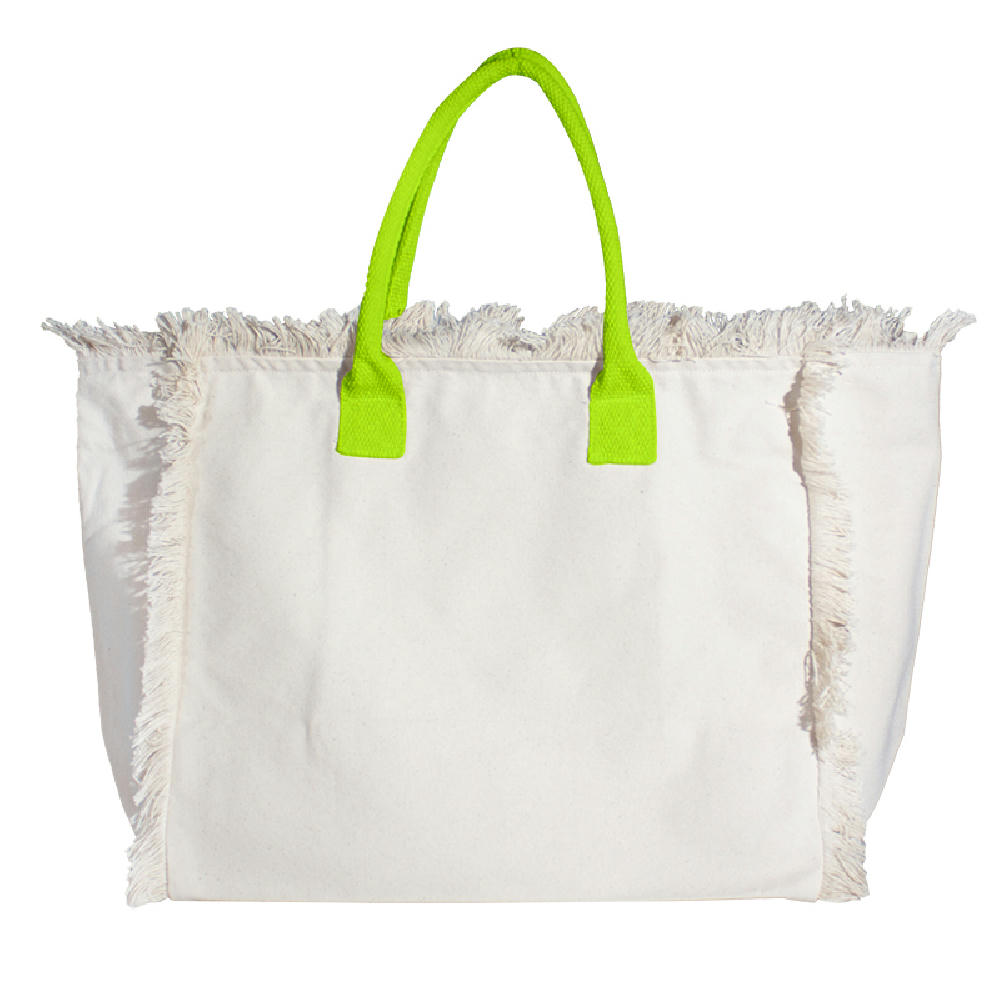Organic Fairtrade Strandtasche Lola mit farbigen Henkeln nature Werbeartikel