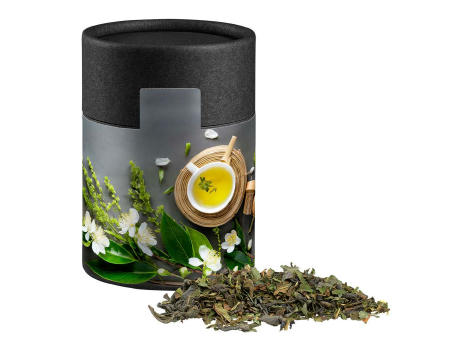 Product image Grüner Tee mit Minze, ca. 30g, Kraftpapierdose Midi schwarz Werbeartikel