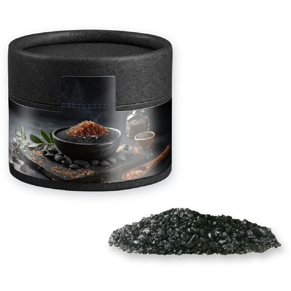 Product image Gewürzmischung Black Lava Salz, ca. 75g, Kraftpapierdose Mini schwarz Werbeartikel