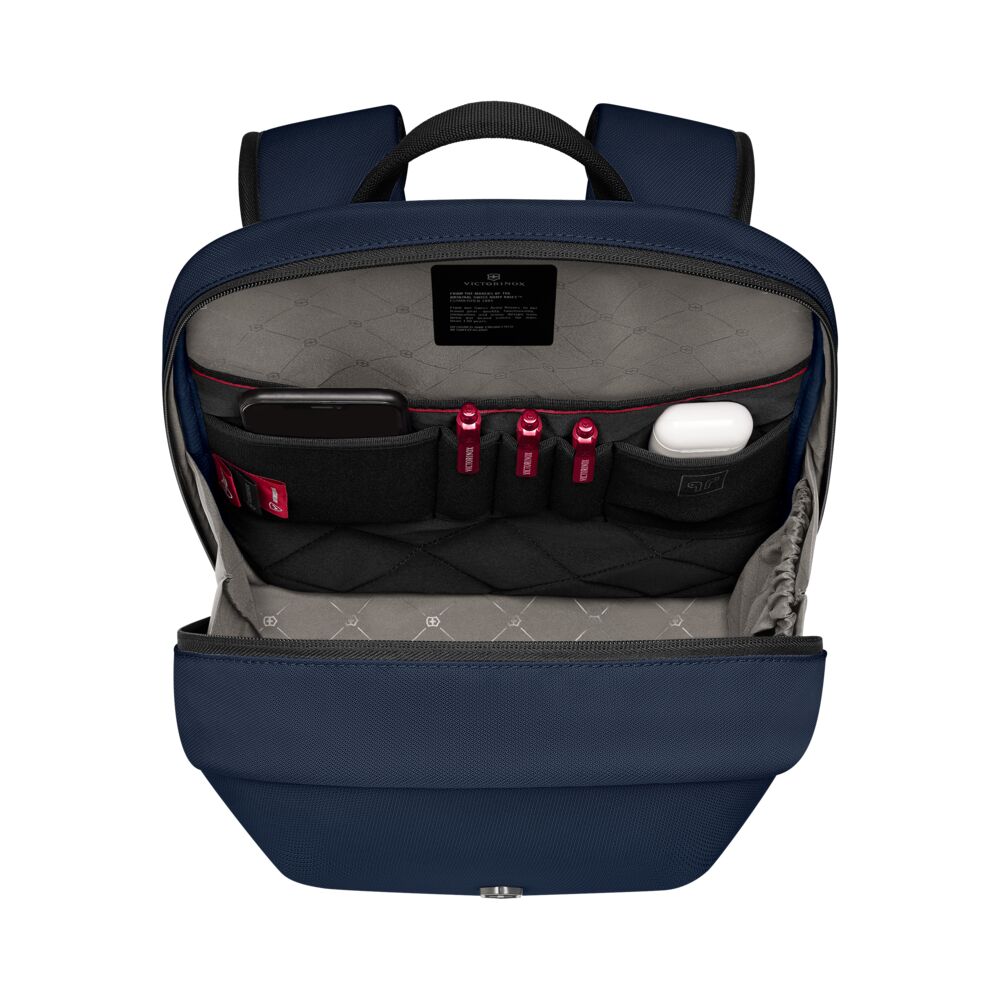 Victorinox Altmont Modern City Daypack Innenansicht, kompakter Rucksack mit organisierter Fächeraufteilung für Laptop, Dokumente und persönliche Gegenstände, ideal als Werbeartikel mit Logo.