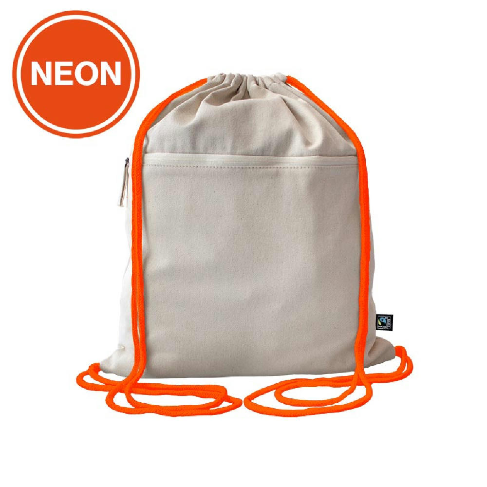 Product image Fairtrade Baumwollrucksack Toni, Kordelfarbe neon orange Werbeartikel