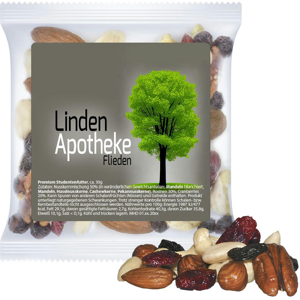 Product image Premium Studentenfutter, ca. 30g, Express Maxi-Tüte mit Etikett Werbeartikel