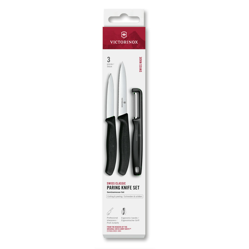 Product image Swiss Classic, Gemüsemesser mit I-Schäler, 3tlg, schwarz, Box Werbeartikel