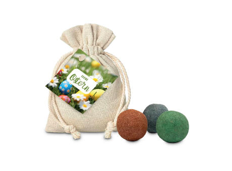 Geschenkartikel / Präsentartikel: Oster-Blumenwiese, 3 Saatkugeln im Säckchen Werbeartikel