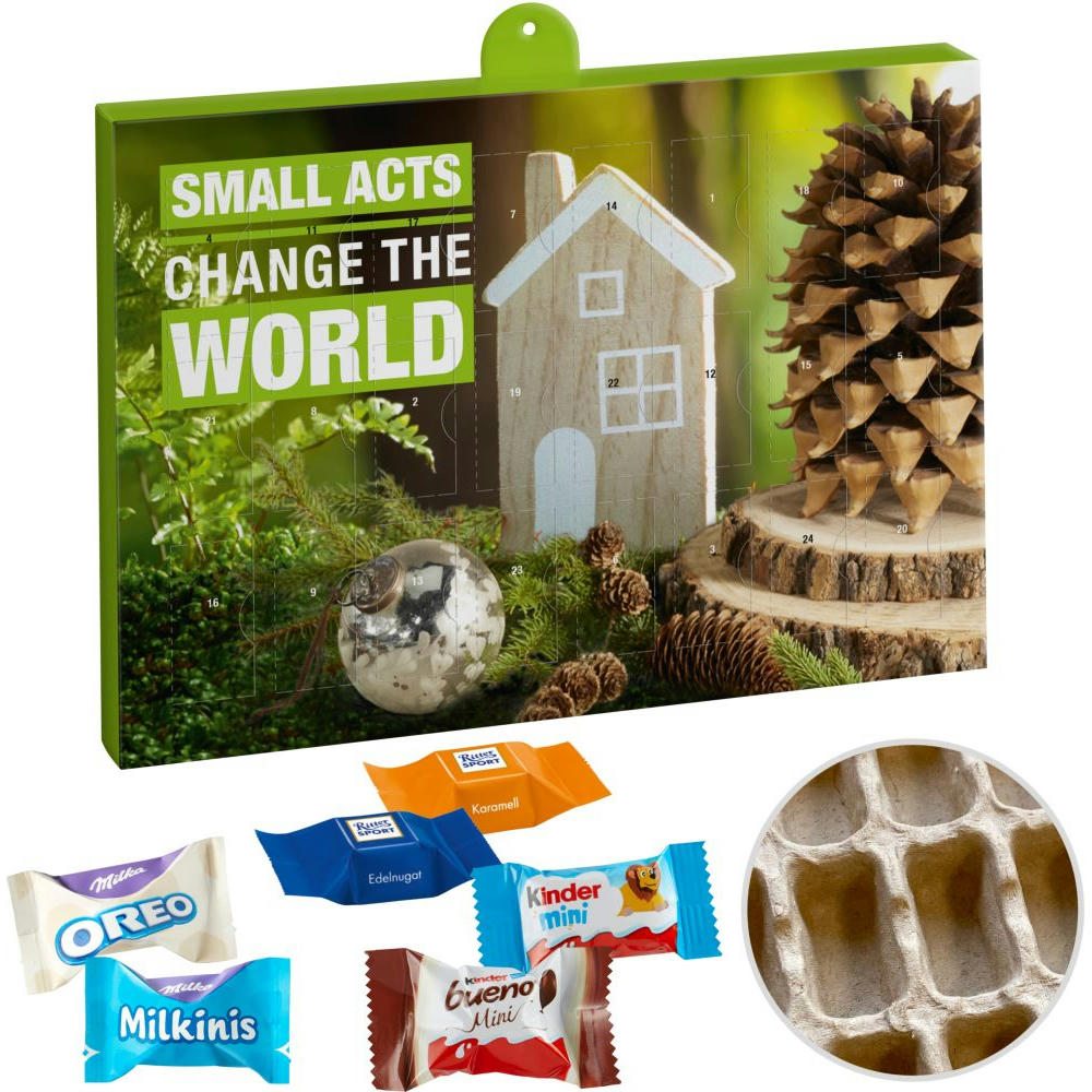 Product image Premium Präsent-Adventskalender "Eco" mit Ritter Sport & Milka Favourites Mix & Kinder Schokolade & Kinder Bueno Mix Werbeartikel