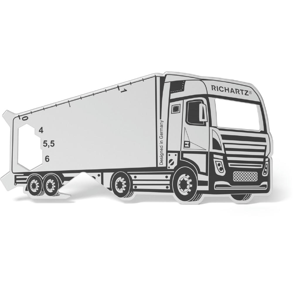 RICHARTZ SHAPE TOOL truck: Flaschenöffner in Lkw-Form mit Lineal und Sechskantschlüsseln – Werbeartikel mit Logo