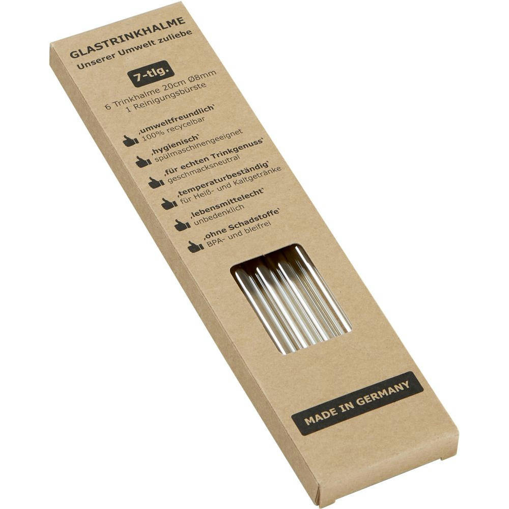 Product image Strohhalm-Set aus 6 Glas-Trinkhalmen mit Reinigungsbürste Werbeartikel