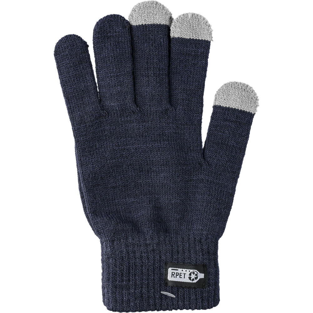 Dunkelblauer Strickhandschuh Elena mit grauen Touch-Fingerspitzen – Winterhandschuhe zum Bedrucken