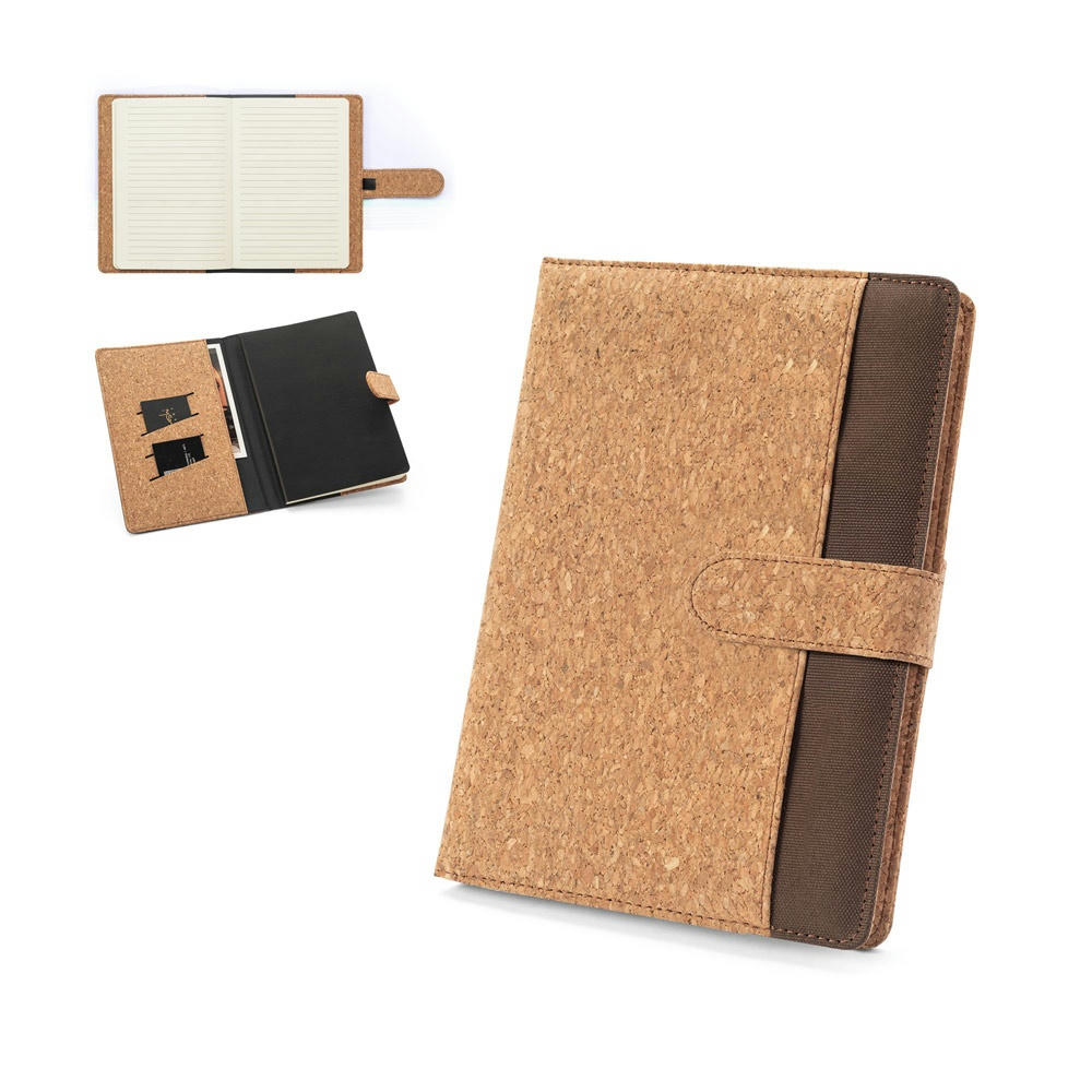 FIELDING. Mappe A5 aus Kork und recyceltem Polyester (100 % rPET) mit abnehmbarem Notizblock Werbeartikel