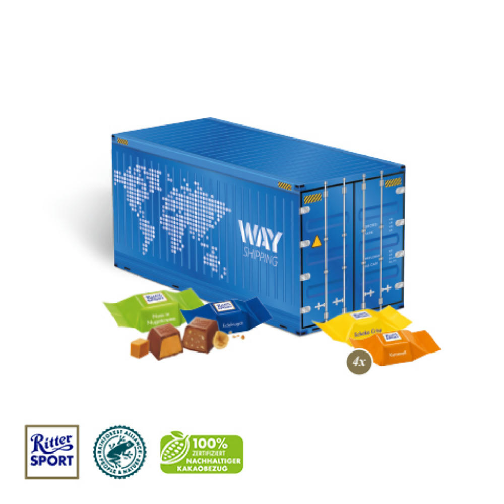 3D Präsent "Container" mit Ritter SPORT Schokowürfel Werbeartikel