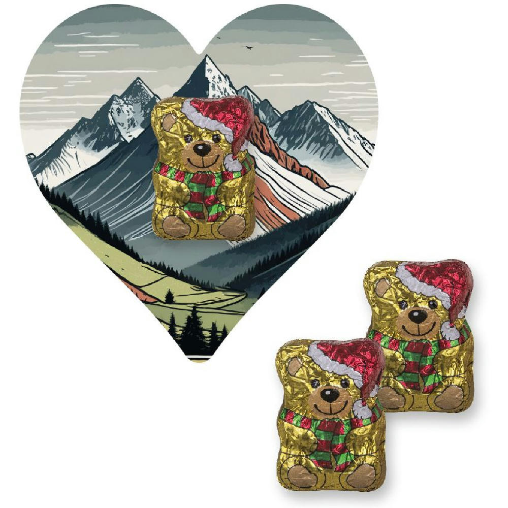 Product image Schoko-Weihnachtsbärchen, ca. 7g, Flyer Mini Herzform Werbeartikel