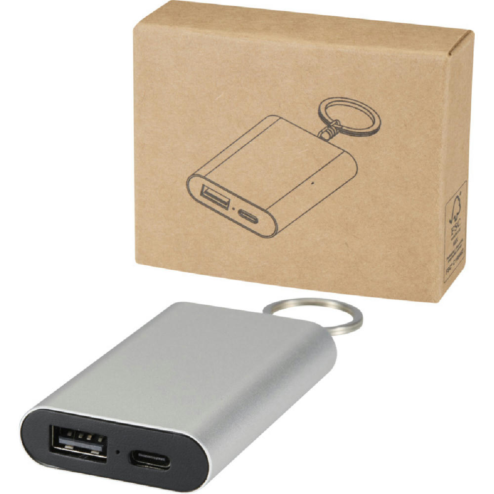 Arcturus 2000 mAh Powerbank aus recyceltem Aluminium mit Schlüsselanhänger Werbeartikel