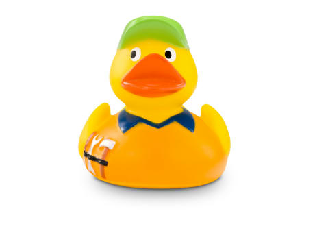 Werbeente Hugo Handwerker mit orangenem Shirt Werbeartikel