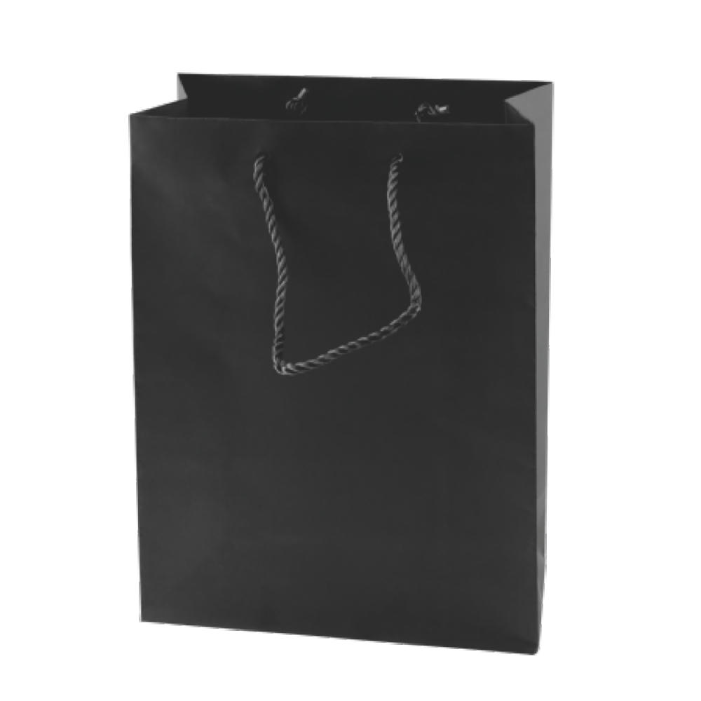 Product image Matte Papiertasche schwarz und weiß 160x190x80 mm Werbeartikel