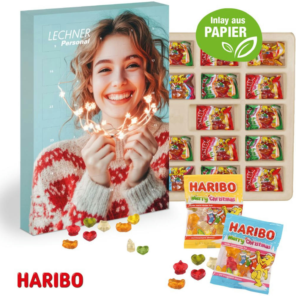 Adventskalender mit Haribo Fruchtgrummi, Inlay aus Papier Werbeartikel