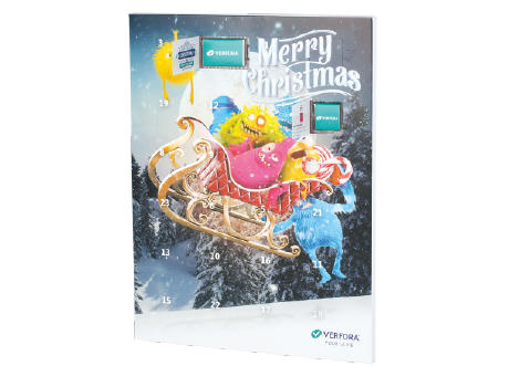 Adventskalender A3 bis 4c Druck + Schokolade mit bedruckter Banderole Werbeartikel