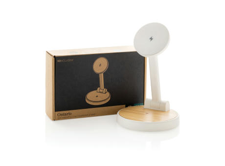 Ontario 2-in-1 15W magnetischer Ladeständer aus RCS rPlastik Werbeartikel