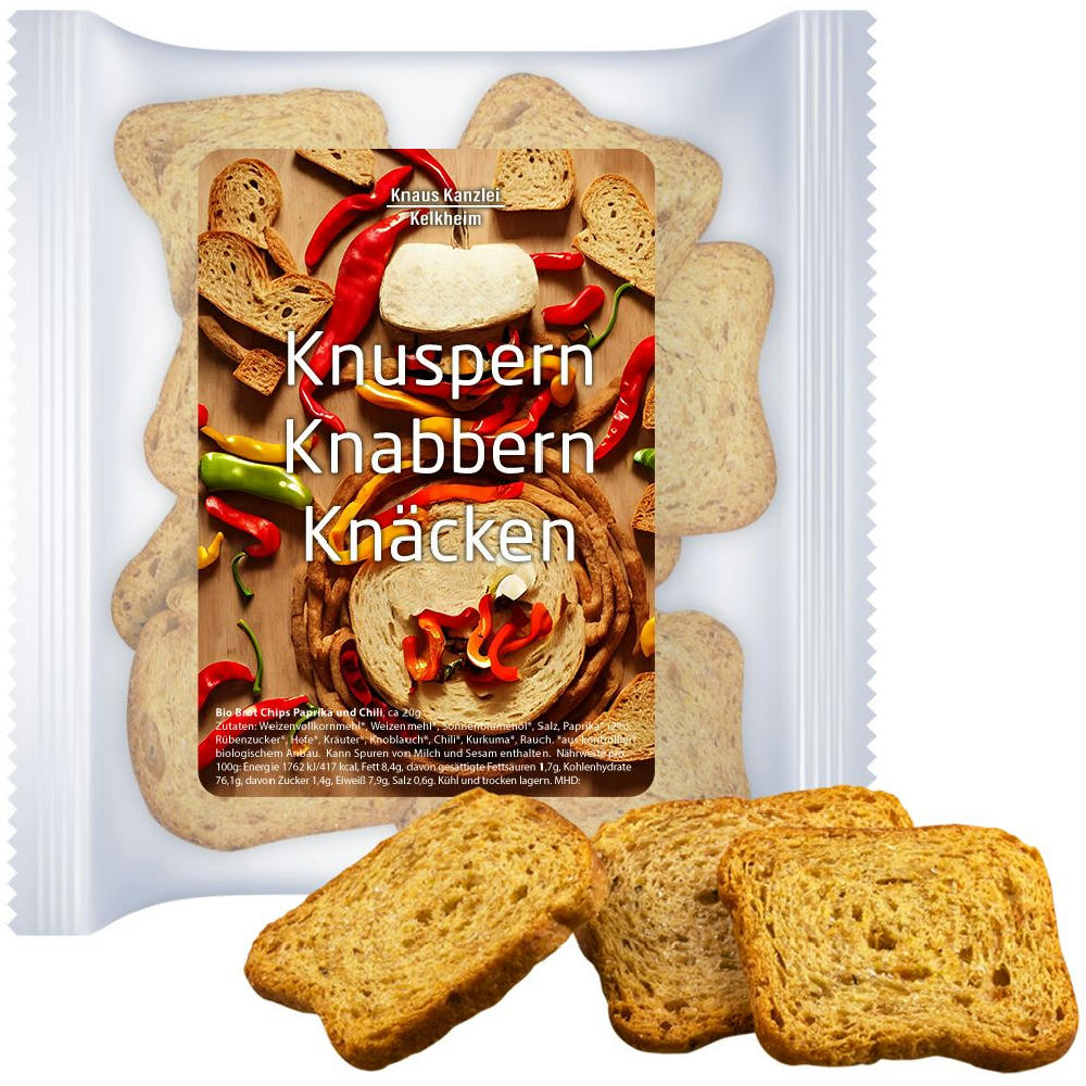 Product image Brot Chips Paprika und Chili, ca. 20g, Express Maxi-XL-Tüte mit Etikett Werbeartikel