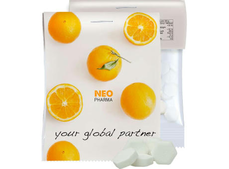 Traubenzucker Orange Drops, ca. 15g, Express Midi-Tüte mit Werbereiter Werbeartikel