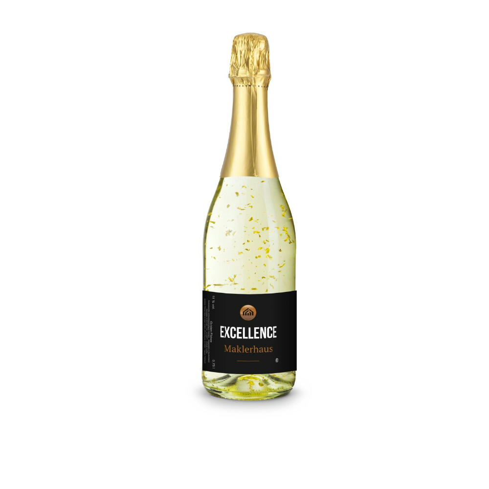Golden Flakes - Flasche klar - Kapselfarbe Gold, 0,75 l Werbeartikel