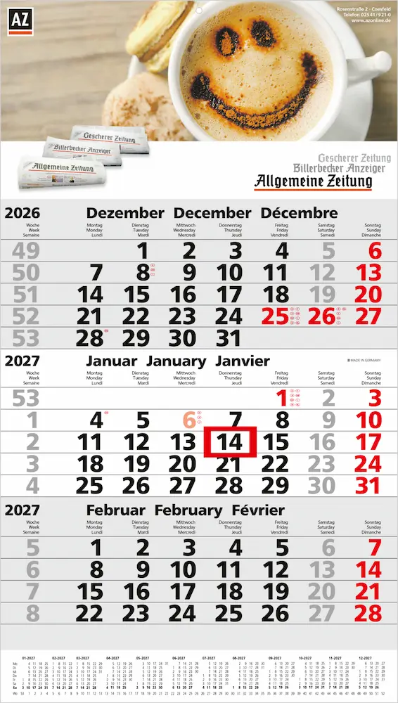 3-Monatskalender Primus 3 Post Bestseller (Einblatt)
