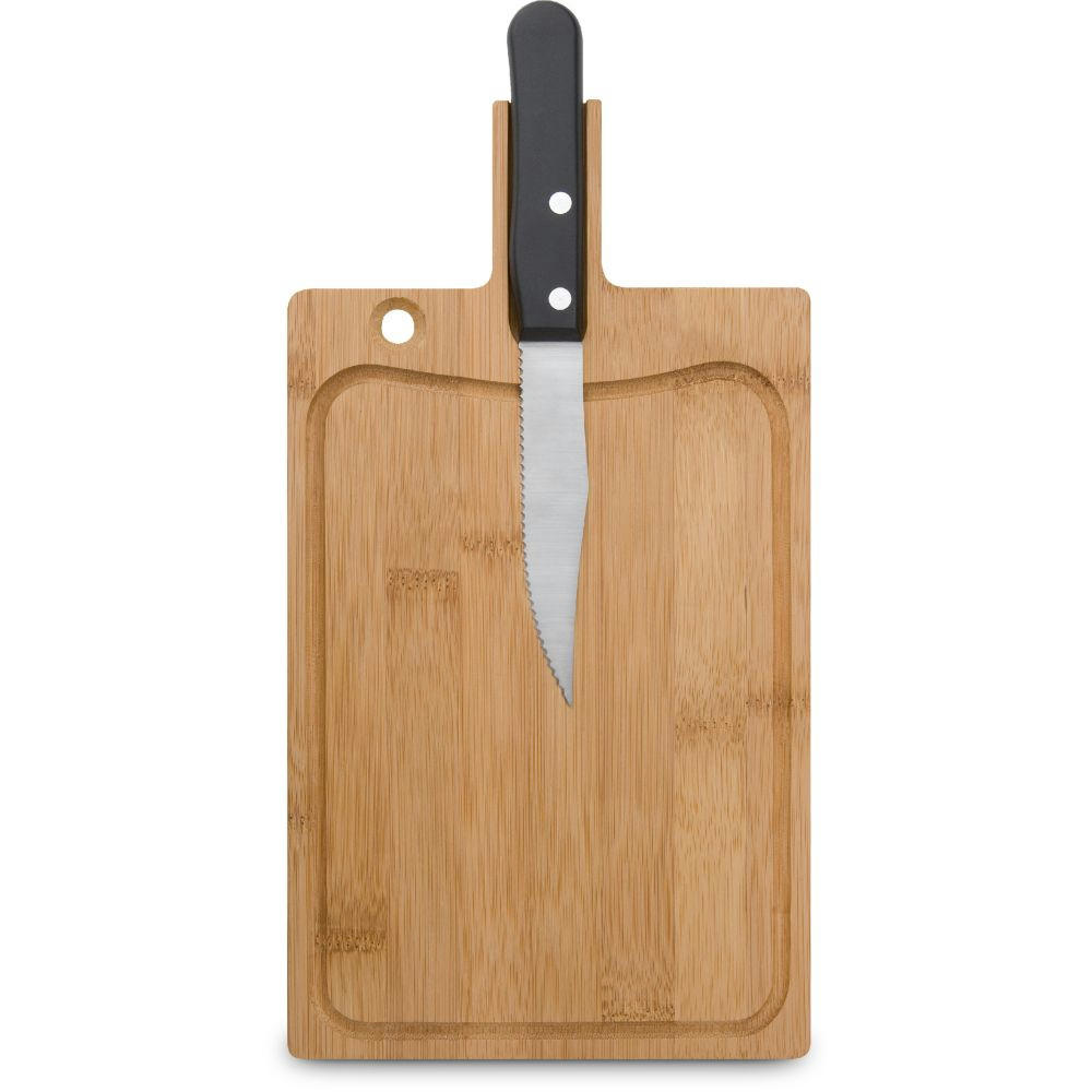 RICHARTZ STEAK cut and chill: Steakmesser auf einem Schneidebrett aus Holz – Messer mit Gravur Ihres Logos