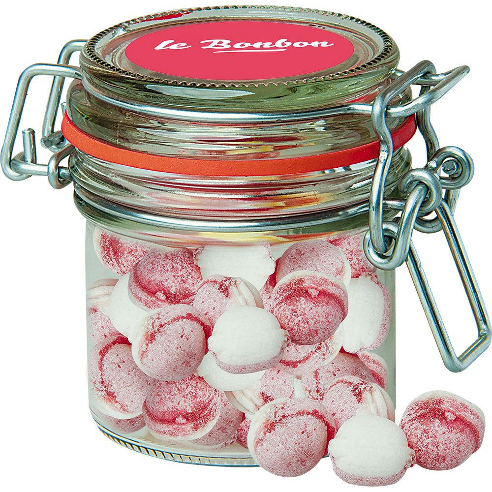Erdbeer-Joghurt Bonbons, ca. 60g, Bonbonglas Mini Werbeartikel