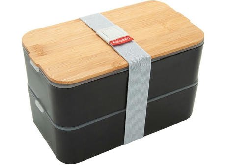 Bento 'Mihara', schwarz, mit Bambusdeckel Werbeartikel