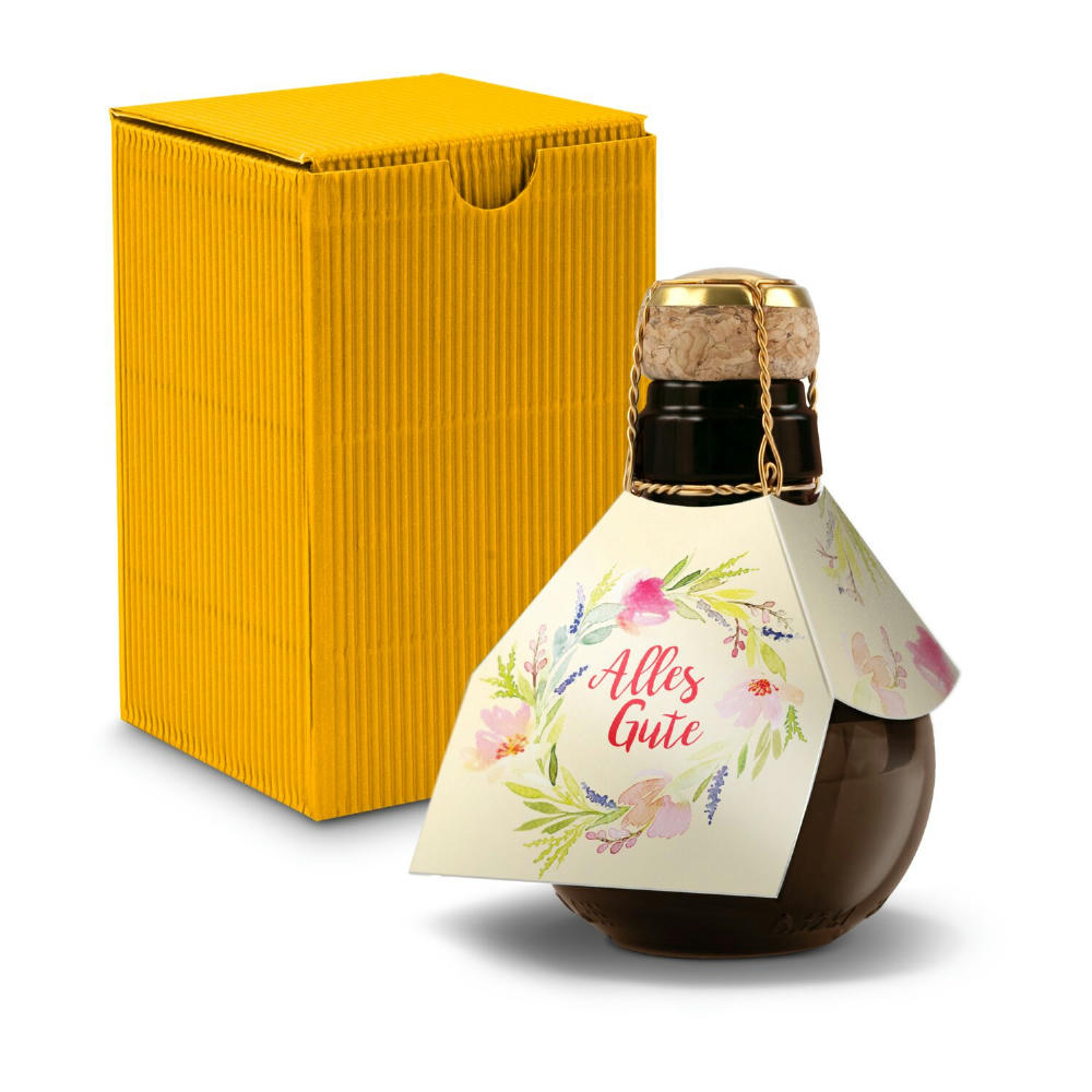 Kleinste Sektflasche der Welt! Alles Gute - Inklusive Geschenkkarton in Gelb, 125 ml Werbeartikel