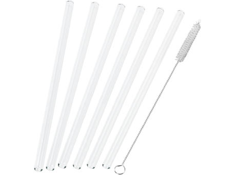 Strohhalm-Set aus 6 Glas-Trinkhalmen mit Reinigungsbürste Werbeartikel