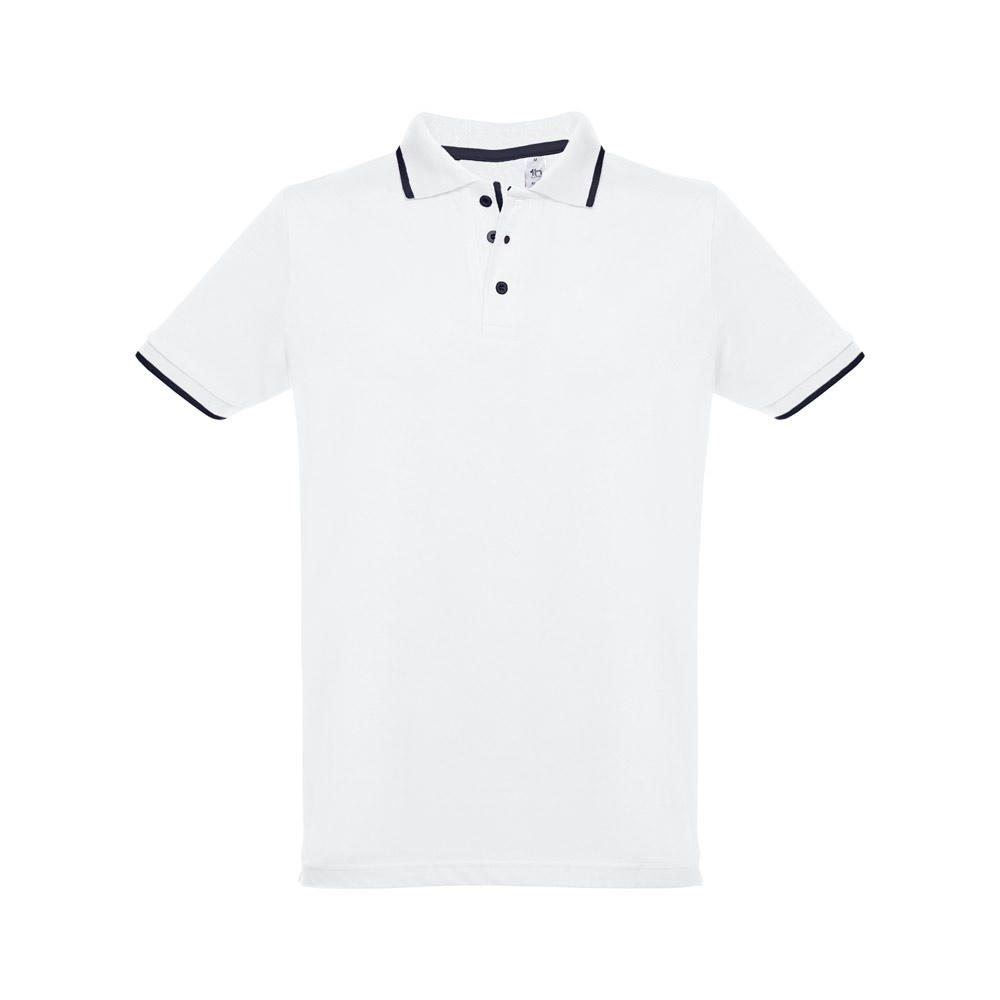 THC ROME WH. Zweifarbiges Baumwoll-Poloshirt für Männer. Weiße Farbe Werbeartikel