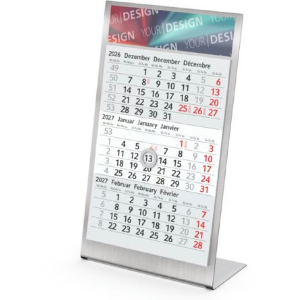 Tischkalender Desktop 3 Steel Edelstahl-Aufsteller gebürstet Werbeartikel