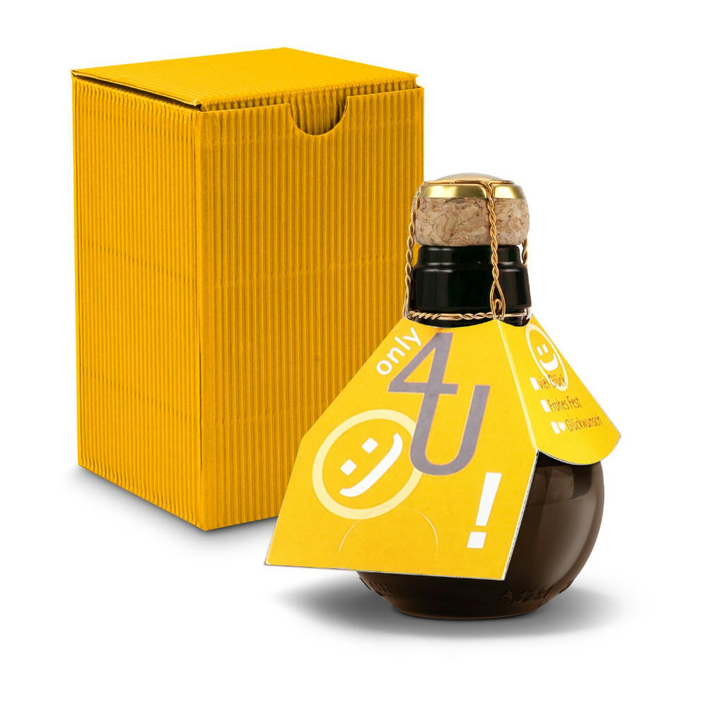 Kleinste Sektflasche der Welt! Only 4 u - Inklusive Geschenkkarton in Gelb, 125 ml Werbeartikel