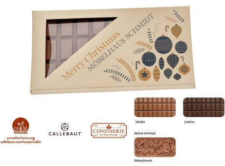 Product image Schokolade 100 g Tafel im Karton, 1 Stück, Inhalt: Callebaut Vollmilch Schokolade Kalender Werbeartikel
