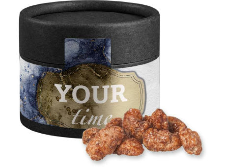 Feuergebrannte Mandeln, ca. 40g, Kraftpapierdose Mini schwarz bedrucken