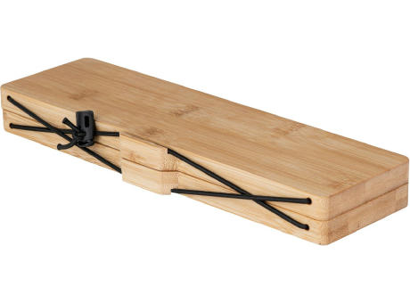 CUT Praktisches Bambus-Schneidebrett mit zwei Messern für unterwegs Werbeartikel