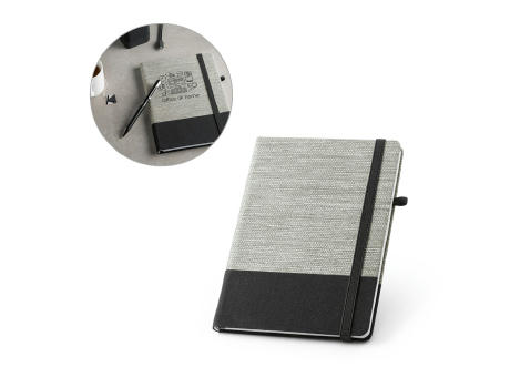 ROUSSEAU. A5-Notizbuch aus Strohfaser und Baumwoll-Canvas mit linierten Seiten Werbeartikel