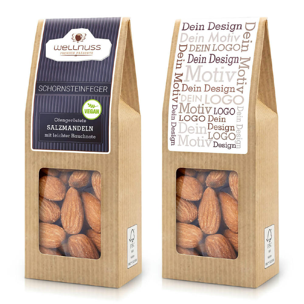 Product image Ofengeröstete Salzmandeln mit leichter Rauchnote in der Faltschachtel Werbeartikel