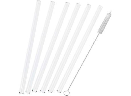 Strohhalm-Set aus 6 Glas-Trinkhalmen mit Reinigungsbürste Werbeartikel