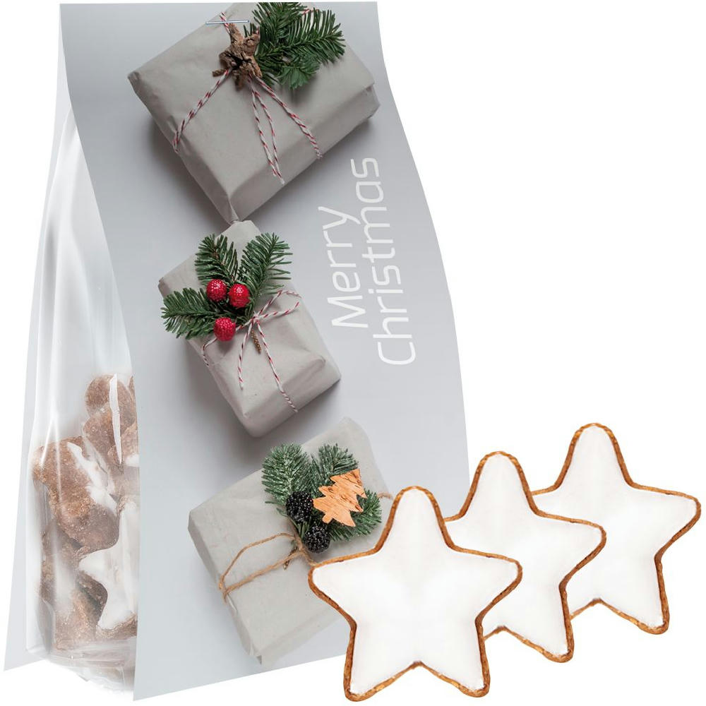 Product image Zimtsterne, 100g, Express Blockbodenbeutel mit Werbereiter Werbeartikel