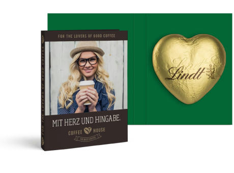 Werbekarte mit Lindt Schokoladen Herz 20 g bedrucken