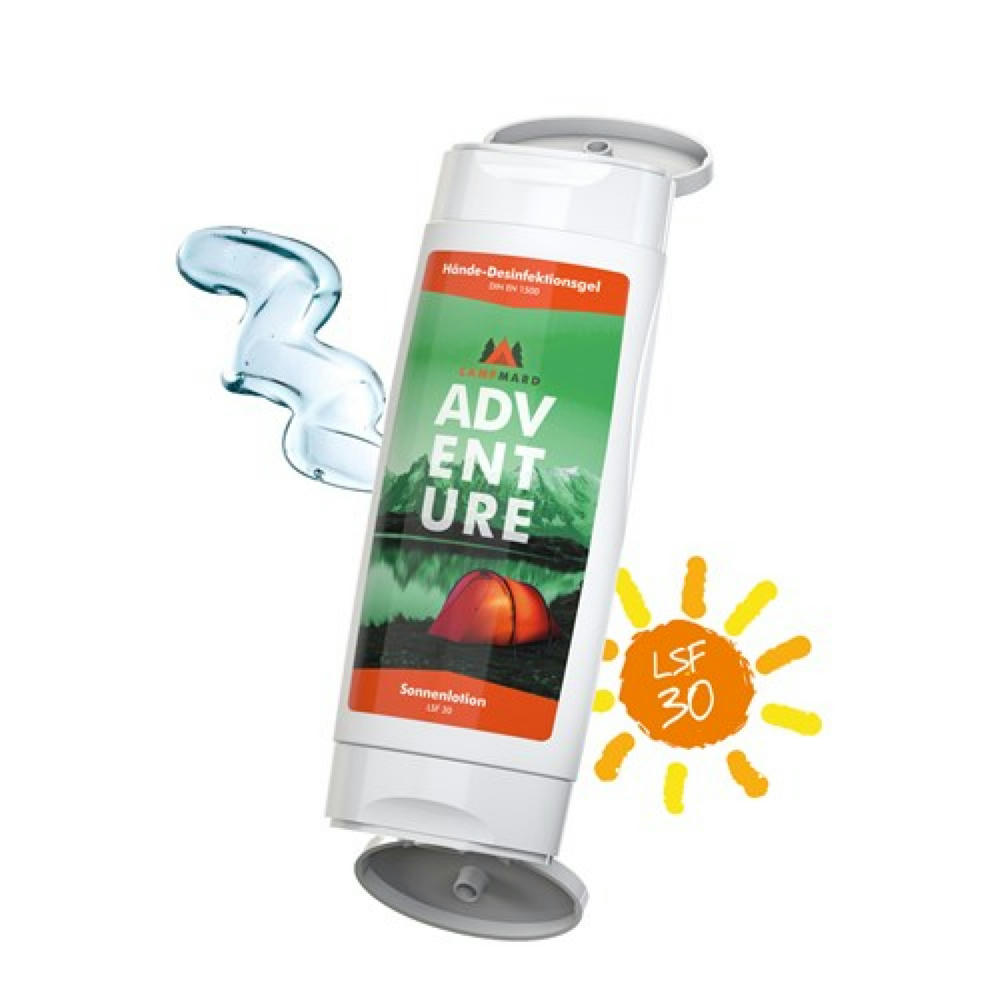 DuoPack Sonnenmilch LSF 30 + Hände-Desinfektionsgel (DIN EN1500) (2 x 50 ml) Werbeartikel
