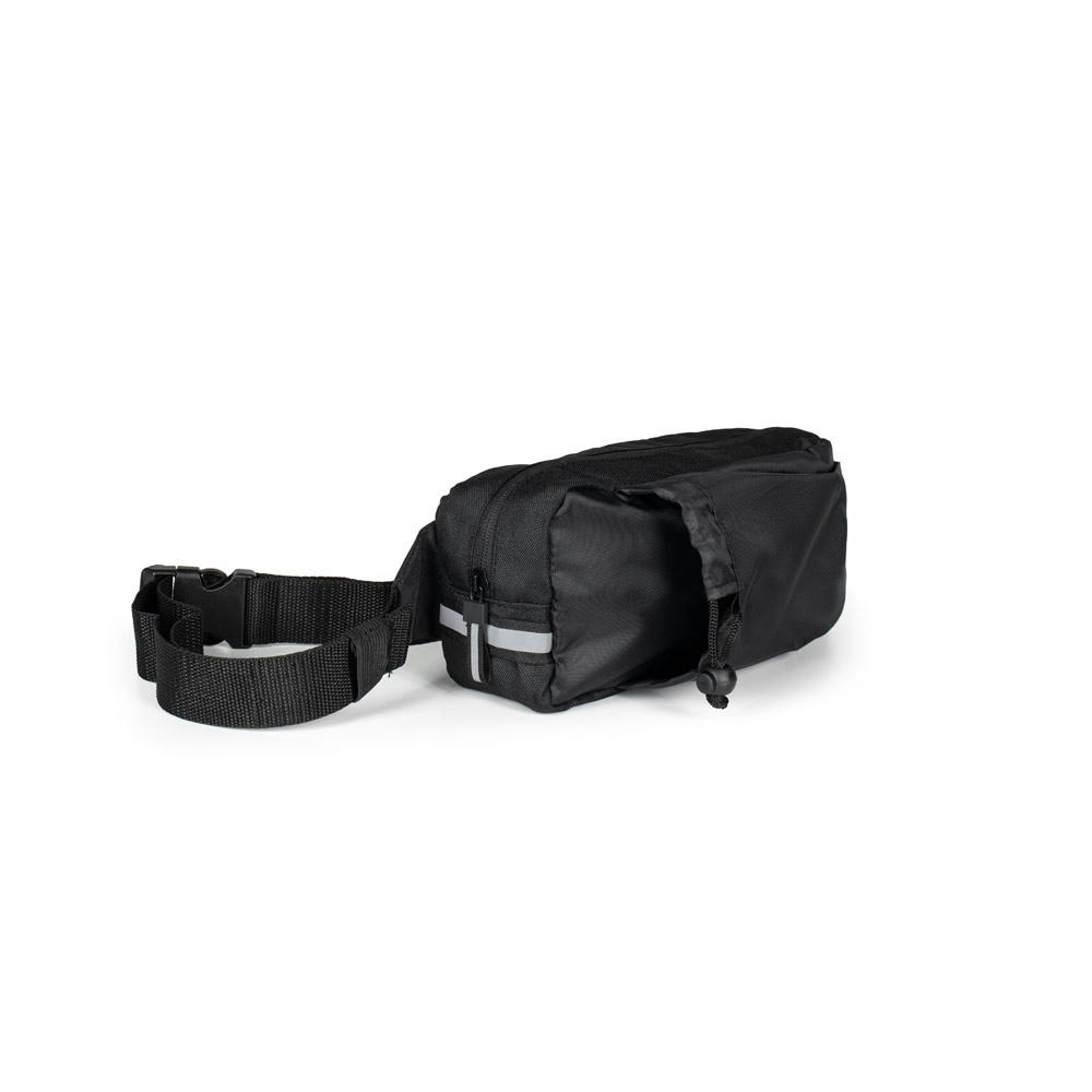 DELFOS POUCH SHINY. Gürteltasche aus 300D recyceltem Polyester (glänzende Oberfläche) und 600D recyceltem Polyester mit reflektierenden Elementen Werbeartikel